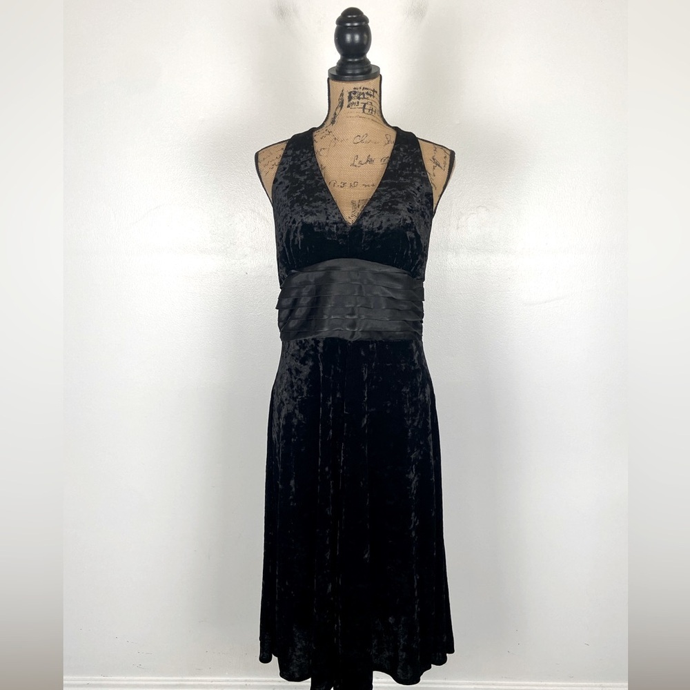 Signature By Robbie Bee Velvet Satin Halter Midi Dress 12 Black Whimsy Romantic